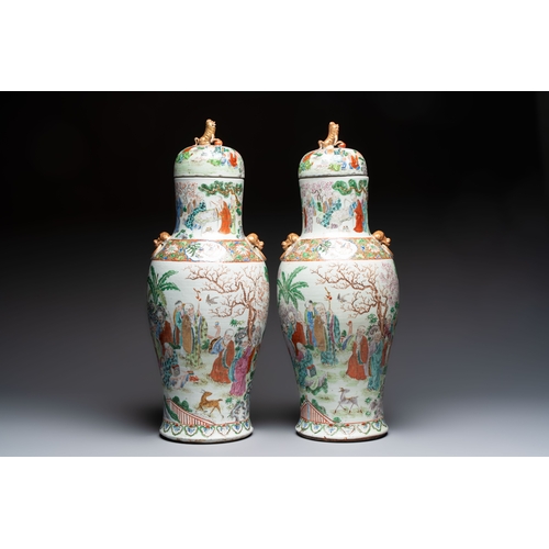 40 - A pair of Chinese famille rose '18 Luohan' vases and covers, 19th C.H.: 68,5 cm
Condition reports an... 