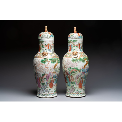 40 - A pair of Chinese famille rose '18 Luohan' vases and covers, 19th C.H.: 68,5 cm
Condition reports an... 