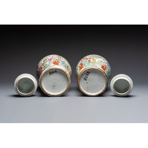 40 - A pair of Chinese famille rose '18 Luohan' vases and covers, 19th C.H.: 68,5 cm
Condition reports an... 