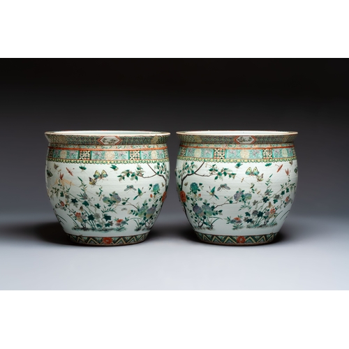 44 - A pair of Chinese famille verte 'Flowers and Butterflies' fishbowls, 19th C.Dia.: 48 cm - H.: 41,8 c... 