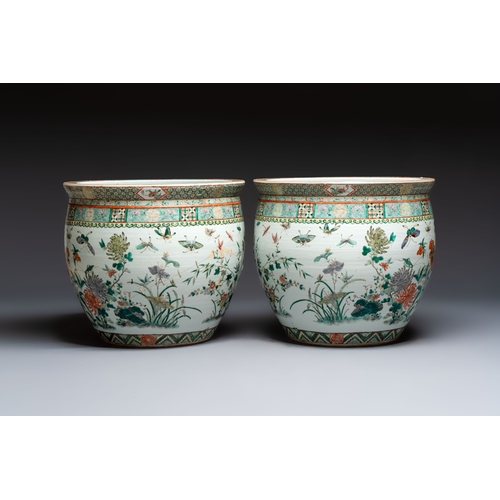 44 - A pair of Chinese famille verte 'Flowers and Butterflies' fishbowls, 19th C.Dia.: 48 cm - H.: 41,8 c... 