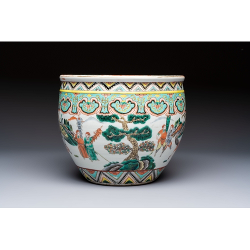 45 - A Chinese famille verte 'Warriors' scroll pot, 19th C.Dia.: 22,8 cm - H.: 19,5 cm 

Condition report... 