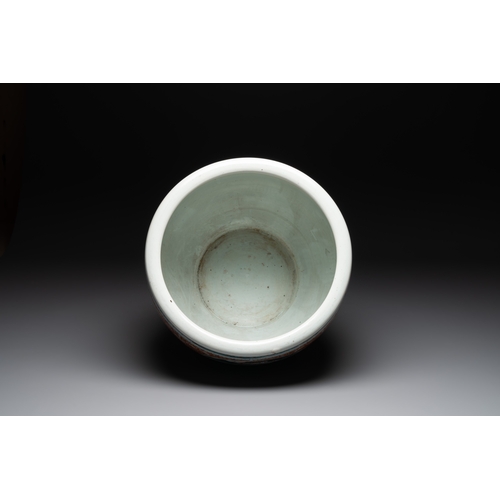 48 - A large Chinese famille rose coral-red-ground fish bowl with narrative design, 19th C.Dia.: 53 cm - ... 