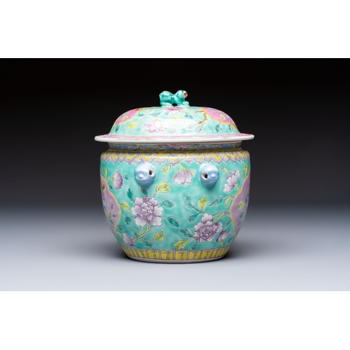 5 - A Chinese famille rose turquoise-ground 'Kamcheng' bowl and cover for the Straits or Peranakan marke... 