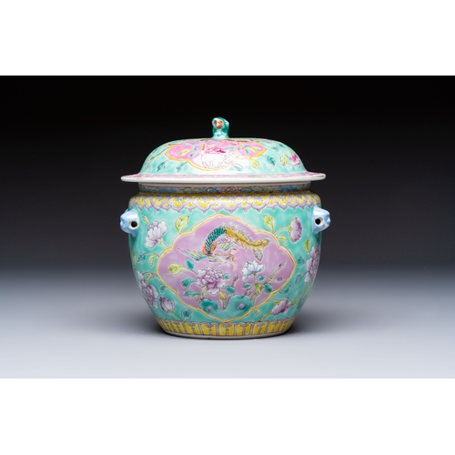 5 - A Chinese famille rose turquoise-ground 'Kamcheng' bowl and cover for the Straits or Peranakan marke... 