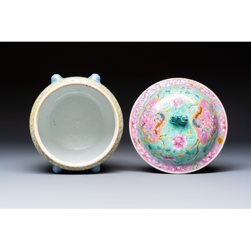 5 - A Chinese famille rose turquoise-ground 'Kamcheng' bowl and cover for the Straits or Peranakan marke... 