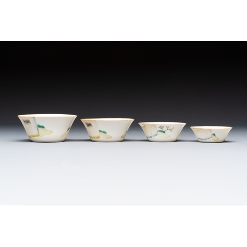 55 - A set of seven Chinese famille rose nesting bowls with narrative design, DaoguangDia.: 9,2 cm - H.: ... 