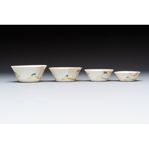55 - A set of seven Chinese famille rose nesting bowls with narrative design, DaoguangDia.: 9,2 cm - H.: ... 