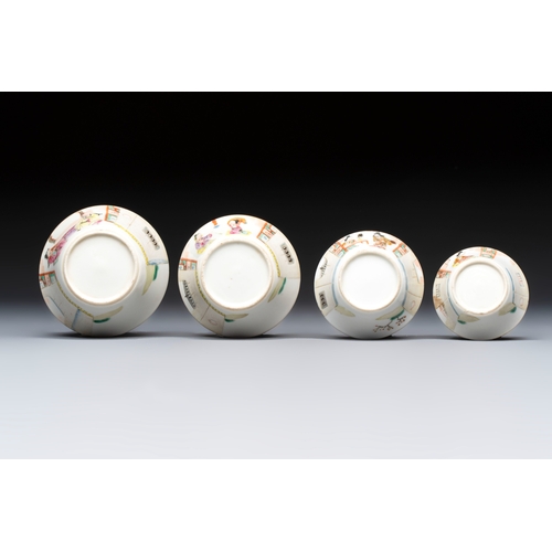 55 - A set of seven Chinese famille rose nesting bowls with narrative design, DaoguangDia.: 9,2 cm - H.: ... 