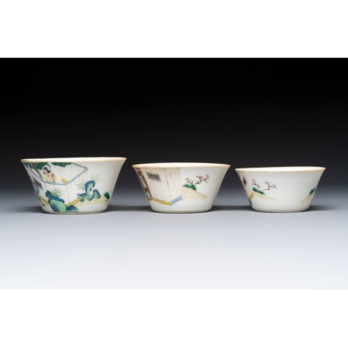 55 - A set of seven Chinese famille rose nesting bowls with narrative design, DaoguangDia.: 9,2 cm - H.: ... 