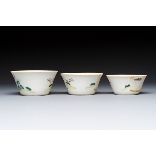 55 - A set of seven Chinese famille rose nesting bowls with narrative design, DaoguangDia.: 9,2 cm - H.: ... 