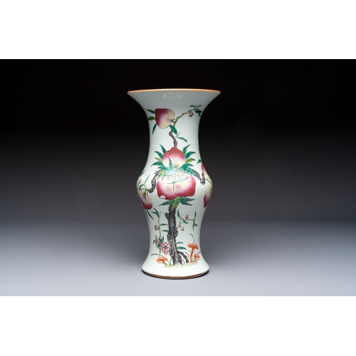 61 - A Chinese famille rose 'Nine Peaches' 'Gu' vase, 19th C.H.: 38 cmCondition reports and additional hi... 