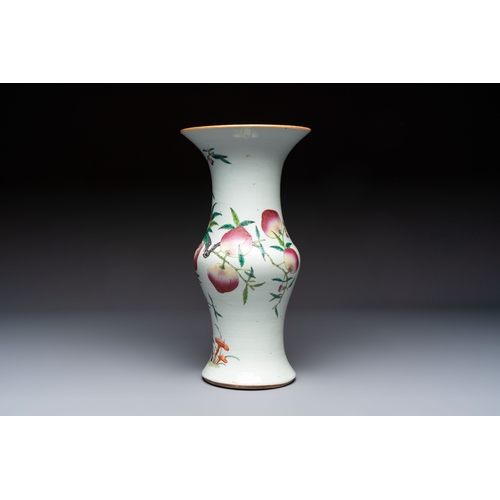 61 - A Chinese famille rose 'Nine Peaches' 'Gu' vase, 19th C.H.: 38 cmCondition reports and additional hi... 