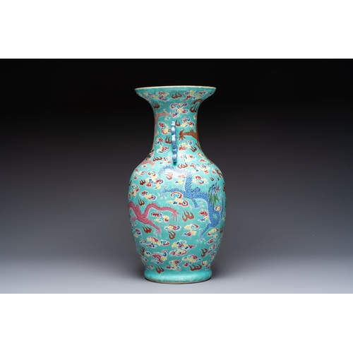 8 - A Chinese famille rose turquoise-ground 'Dragon' vase, 19th C.H.: 42 cm
Condition reports and additi... 