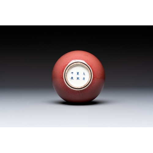 175 - A Chinese copper-red-glazed plate, a meiping vase and two water pots, Kangxi marks, 19/20th C.Dia.: ... 