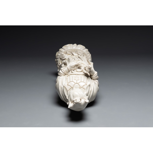 189 - A large Chinese Dehua blanc de Chine Guanyin, He Chaozong and Xuande mark, RepublicH.: 77,5 cmCondit... 