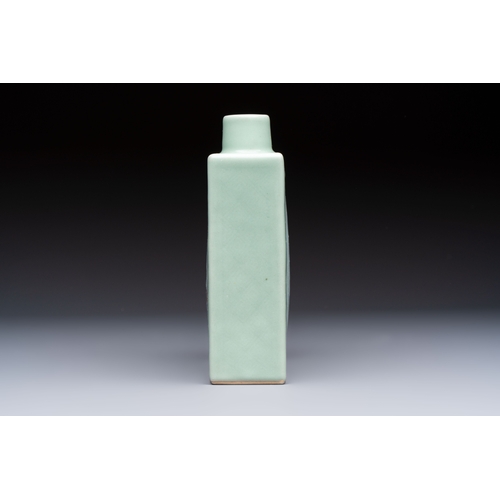 222 - A Chinese blue, white and copper-red celadon-ground tea caddy with floral and bamboo design, Qianlon... 