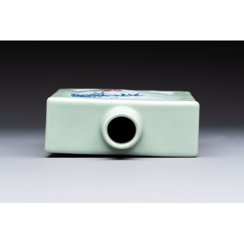 222 - A Chinese blue, white and copper-red celadon-ground tea caddy with floral and bamboo design, Qianlon... 