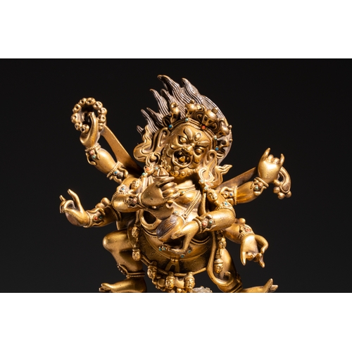266 - A fine Sino-Tibetan gilt-bronze figure of Mahakala, 18th C.H.: 22,7 cm
Weight: 3154 grams
Elaboratel... 