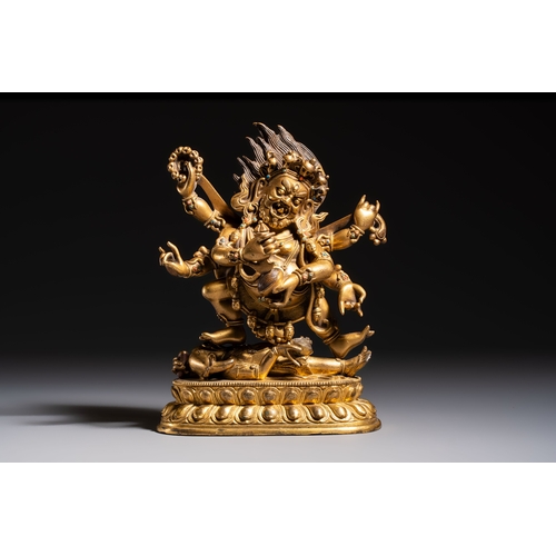 266 - A fine Sino-Tibetan gilt-bronze figure of Mahakala, 18th C.H.: 22,7 cm
Weight: 3154 grams
Elaboratel... 
