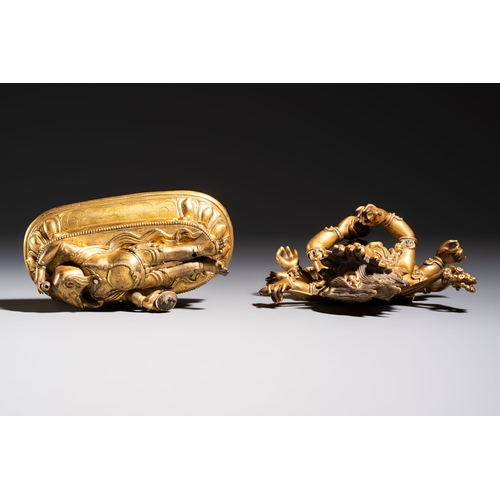 266 - A fine Sino-Tibetan gilt-bronze figure of Mahakala, 18th C.H.: 22,7 cm
Weight: 3154 grams
Elaboratel... 
