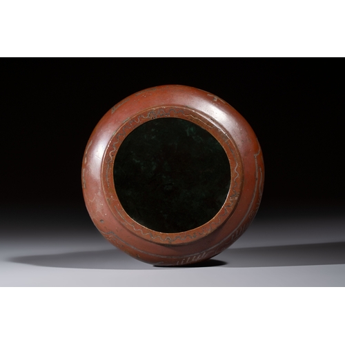 279 - A Chinese or Vietnamese silver-inlaid bronze 'Fu Lu Shou' tripod censer,  Xuande mark, 19th C.Dia.: ... 