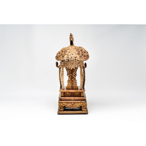 282 - An exceptional Vietnamese gilt-lacquered wood and ivory 'Dragon and Phoenix' throne-shaped altar, 18... 