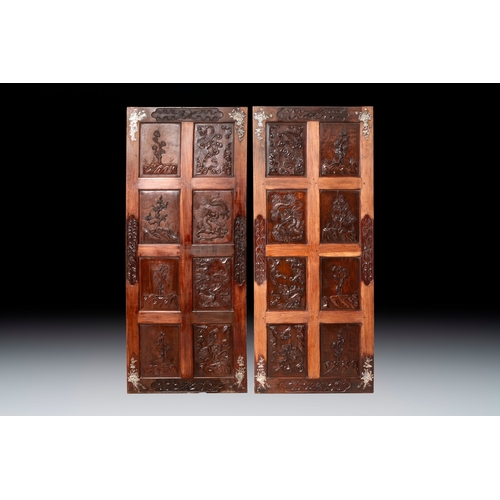 284 - A pair of Vietnamese mother-of-pearl-inlaid hardwood 'Four Symbols' panels, 19th C.Dim.: 88 x 4 x 21... 