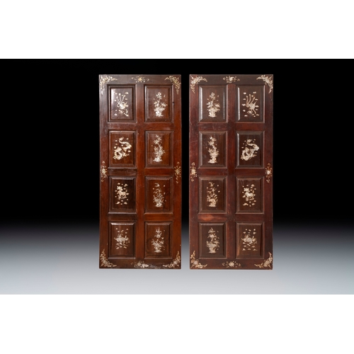 284 - A pair of Vietnamese mother-of-pearl-inlaid hardwood 'Four Symbols' panels, 19th C.Dim.: 88 x 4 x 21... 