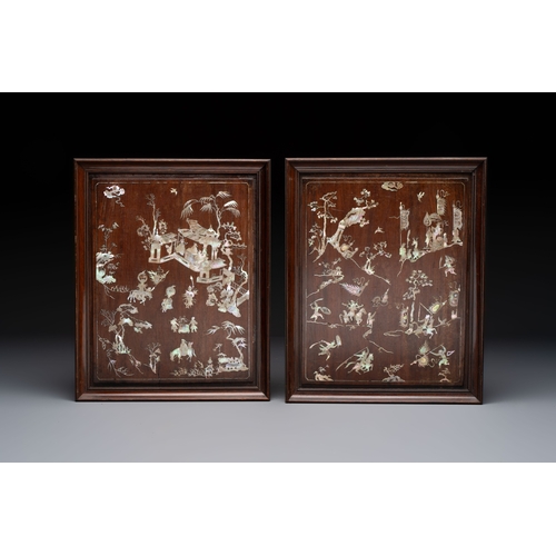 286 - A pair of Vietnamese mother-of-pearl-inlaid hardwood plaques with narrative design, 19th C.Dim.: 29,... 