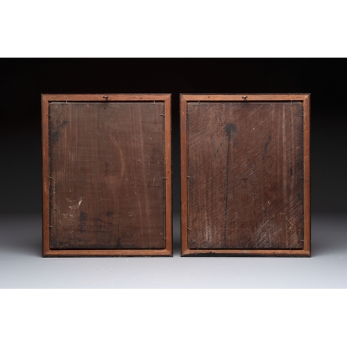 286 - A pair of Vietnamese mother-of-pearl-inlaid hardwood plaques with narrative design, 19th C.Dim.: 29,... 