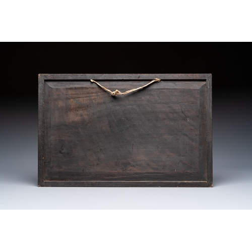 288 - A Vietnamese mother-of-pearl-inlaid hardwood tray and a wooden plaque, 19th C.Dim.: 40,8 x 61,5 cm (... 