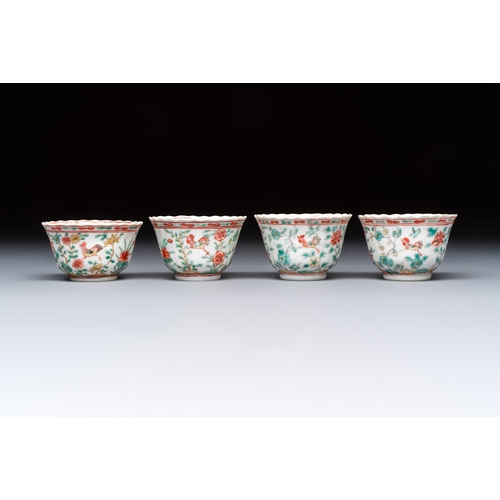 26 - Four Chinese famille verte cups and seven saucers, 19th C.Dia.: 12,5 cm (the saucers)Dia.: 7,9 cm - ... 