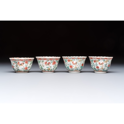 26 - Four Chinese famille verte cups and seven saucers, 19th C.Dia.: 12,5 cm (the saucers)Dia.: 7,9 cm - ... 