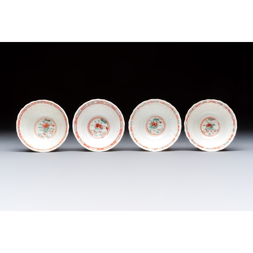 26 - Four Chinese famille verte cups and seven saucers, 19th C.Dia.: 12,5 cm (the saucers)Dia.: 7,9 cm - ... 