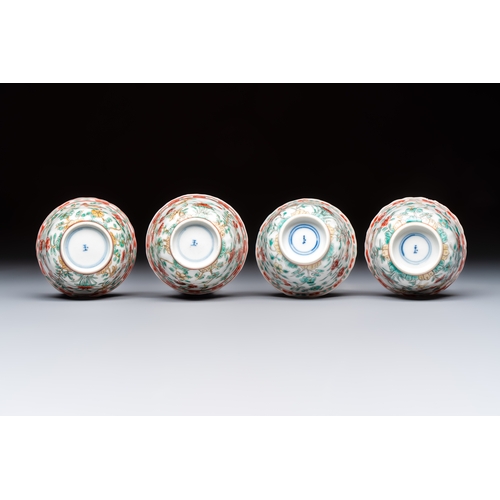 26 - Four Chinese famille verte cups and seven saucers, 19th C.Dia.: 12,5 cm (the saucers)Dia.: 7,9 cm - ... 