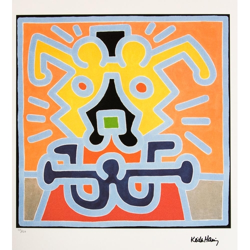 129 - Keith Haring (after) untitled, limited edition of 150, lithography print, sheet size 50 x 70 cm, pla... 