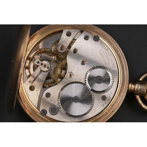 136 - 9CT Gold Pocket Watch Full Hunter by Thomas Russell in beautiful working condition, no dents, imperf... 