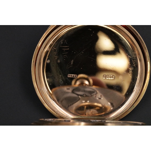 136 - 9CT Gold Pocket Watch Full Hunter by Thomas Russell in beautiful working condition, no dents, imperf... 