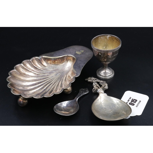 15 - Silver Plated Butter Dish with a silver Caddy Spoon Sheffield 1935, Silver Egg Cup london 1935 & Lar... 