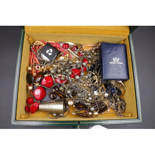 154 - Large Lockable Jewellery Box with watches, costume jewellery etc