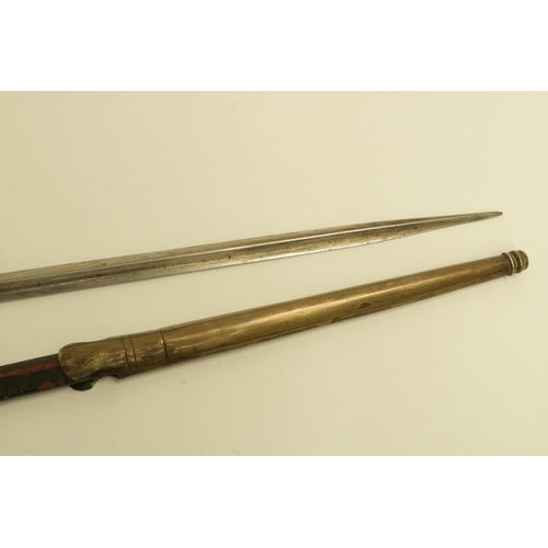 165 - 18th Century Court Sword with Mother of Pearl Hilt in Leather Scabbard. The blue & gilt blade is in ... 