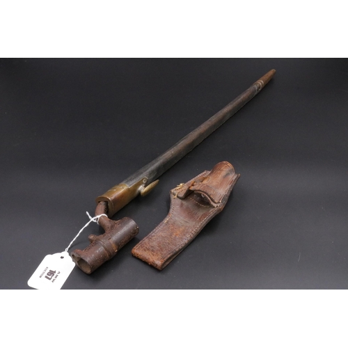 167 - 19th Century Socket Bayonet with Leather Scabbard and frog. Blade Length 17