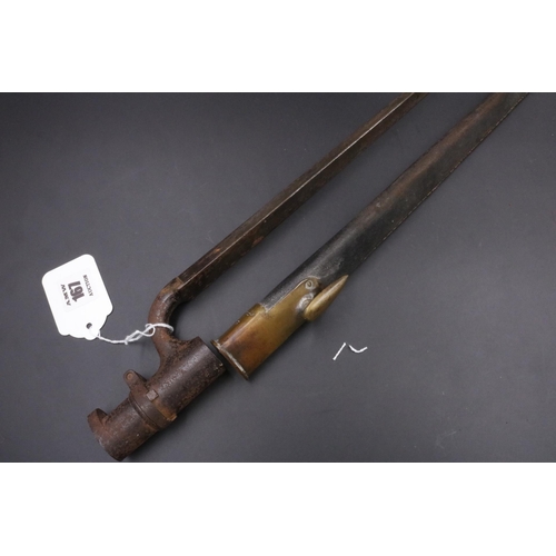 167 - 19th Century Socket Bayonet with Leather Scabbard and frog. Blade Length 17