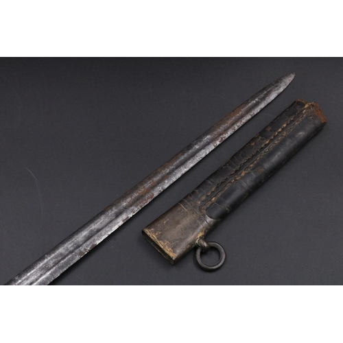 168 - 18th Century Naval Dirk with Leather Scabbard & Bone Handle. Leather Scabbard A/F, broken cross piec... 