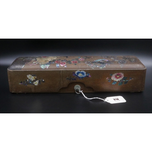 18 - Antique Lacquered Japanese Document Box with decoration of flowers and a pair of cranes