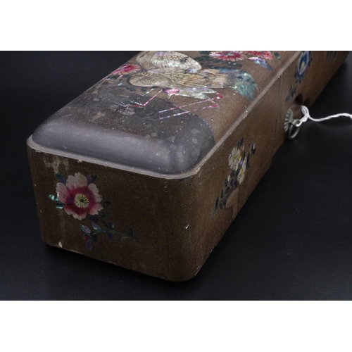 18 - Antique Lacquered Japanese Document Box with decoration of flowers and a pair of cranes