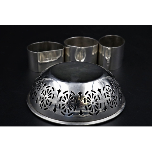 317 - Silver Bon Bon Dish and 3x Napkin Rings (165 grams)