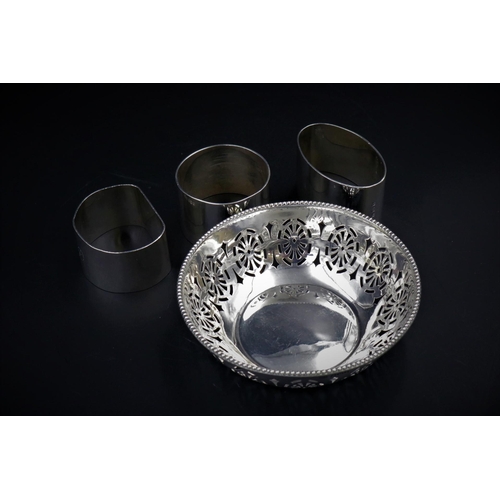 317 - Silver Bon Bon Dish and 3x Napkin Rings (165 grams)