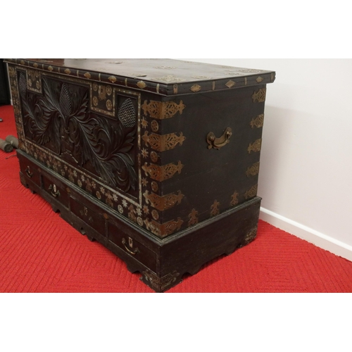 336 - Moorish Carverd Chest with Brass Finishing